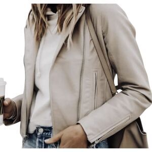 Abercrombie & Fitch Women's Vegan Leather Moto ShortJacket Light Tan Nubuck Sz S